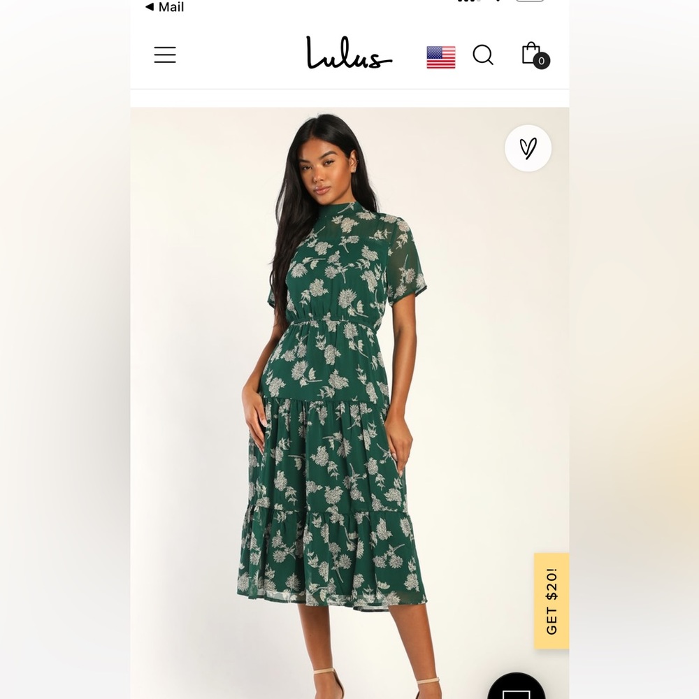 Lulu’s Dressed Up Green Floral Print Midi Dress